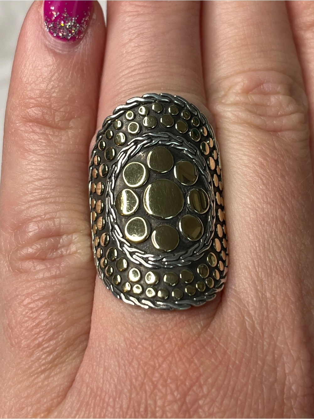 John Hardy 925/18k Long Dot Saddle Ring Size 7